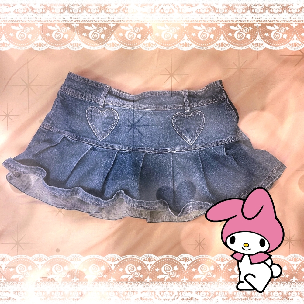 Sweet Society Heart Patch Pleated Denim Skirt SOLD!!